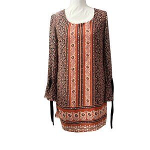 Charlotte Russe Boho Print Long Sleeve Mini Dress With Tie Details Womans Size S